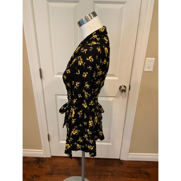 Ganni Black & Yellow Floral Crepe Wrap Top, Size XS (US) 34 (EU) NWT! - Picture 4 of 6